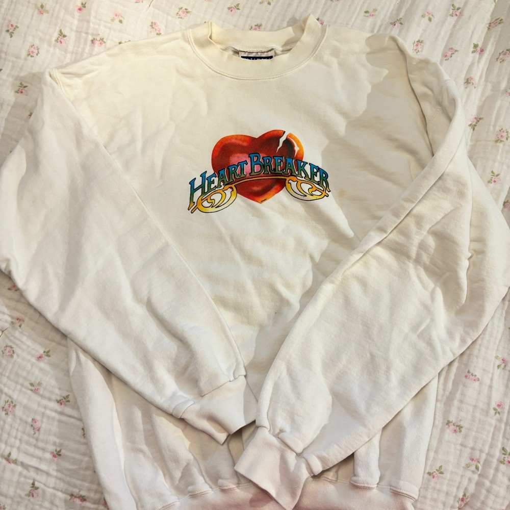 Hanes Cream Crewneck Sweatshirt with Red Heart 'HeartBreaker' Graphic